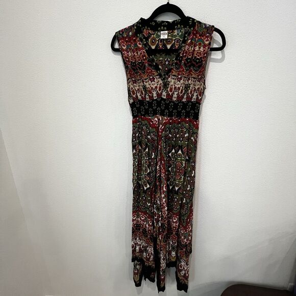 Bila Dresses & Skirts - Bila Maxi Dress Sz S V-Neck  Geometric Print Boho Gypsy Hanky Hem Asymmetrical